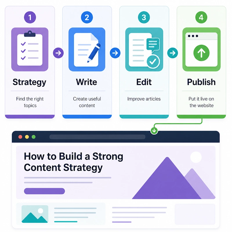 SEO strategy, content, images, and publishing